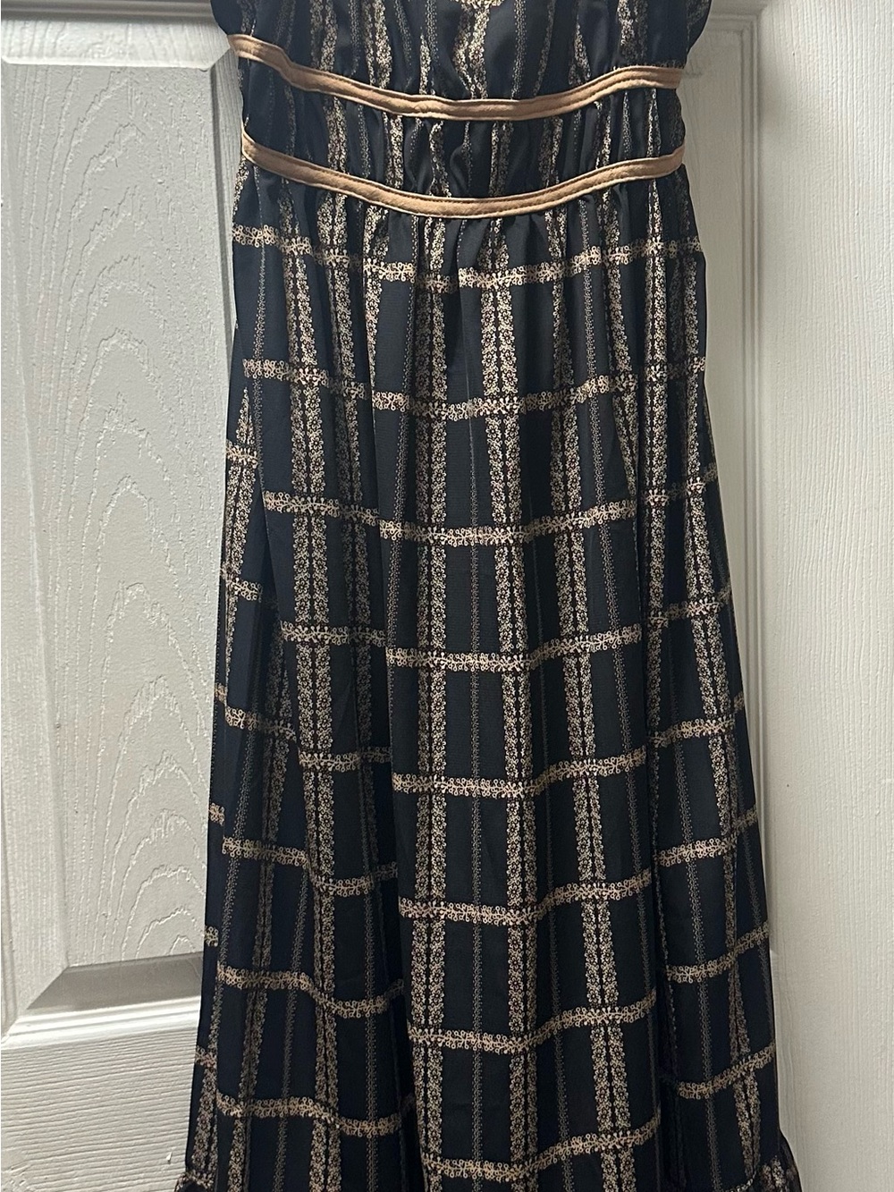 BUCKETLIST Black Maxi Skirt with Metallic Gold Grid
